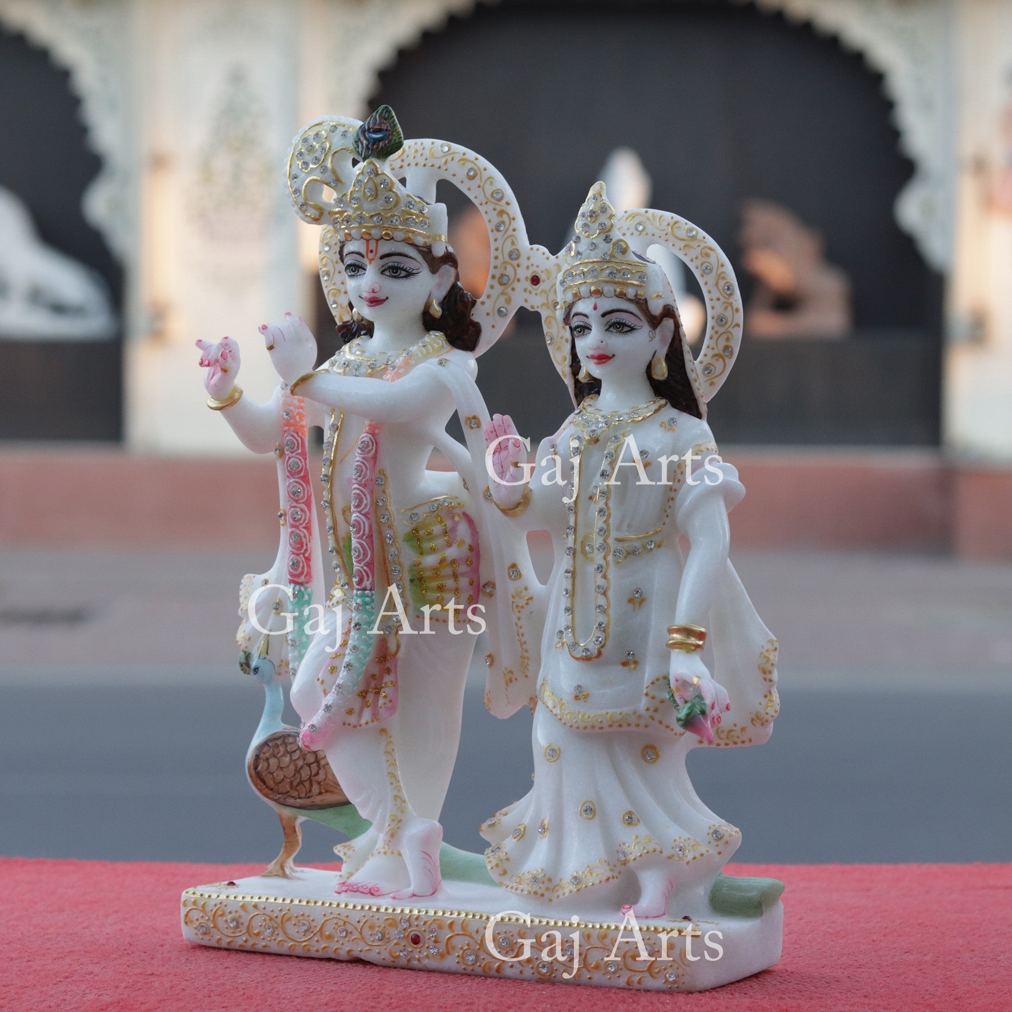 Super White Makrana Marble RadhaKrishna Jugal Jodi Murti | 12 Inch