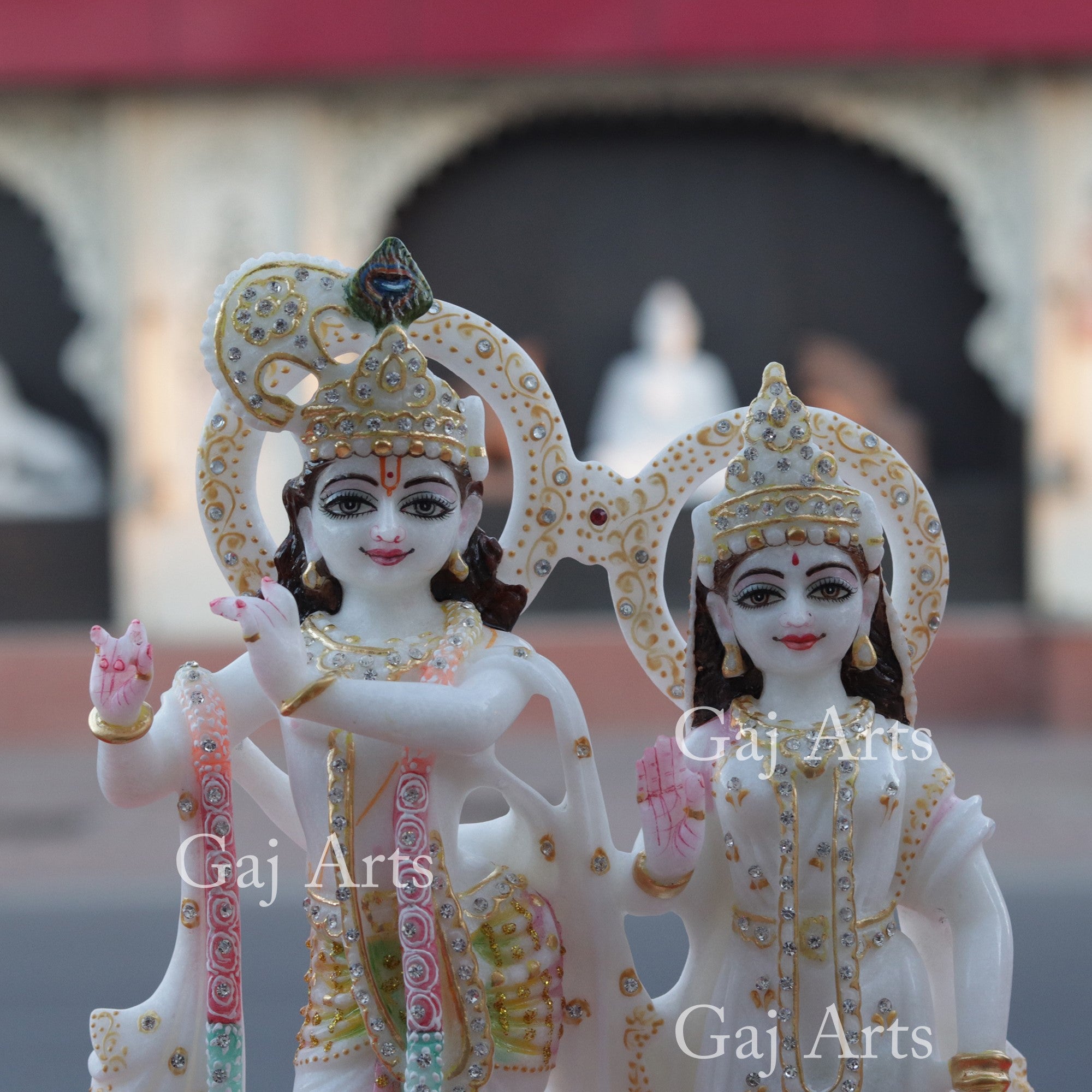 Super White Makrana Marble RadhaKrishna Jugal Jodi Murti | 12 Inch