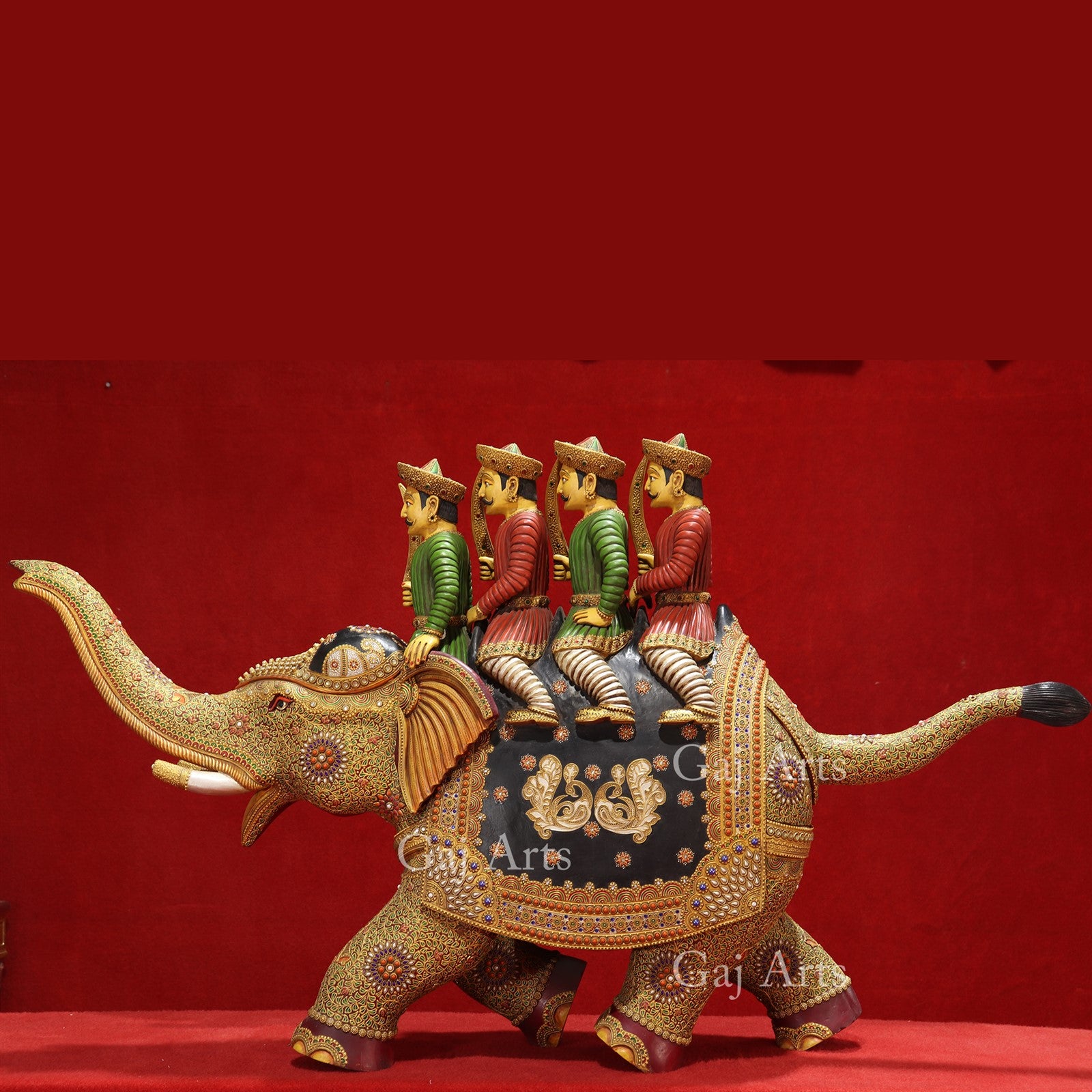 Handcrafted Wooden Polo Elephant Statue | 32 Inch