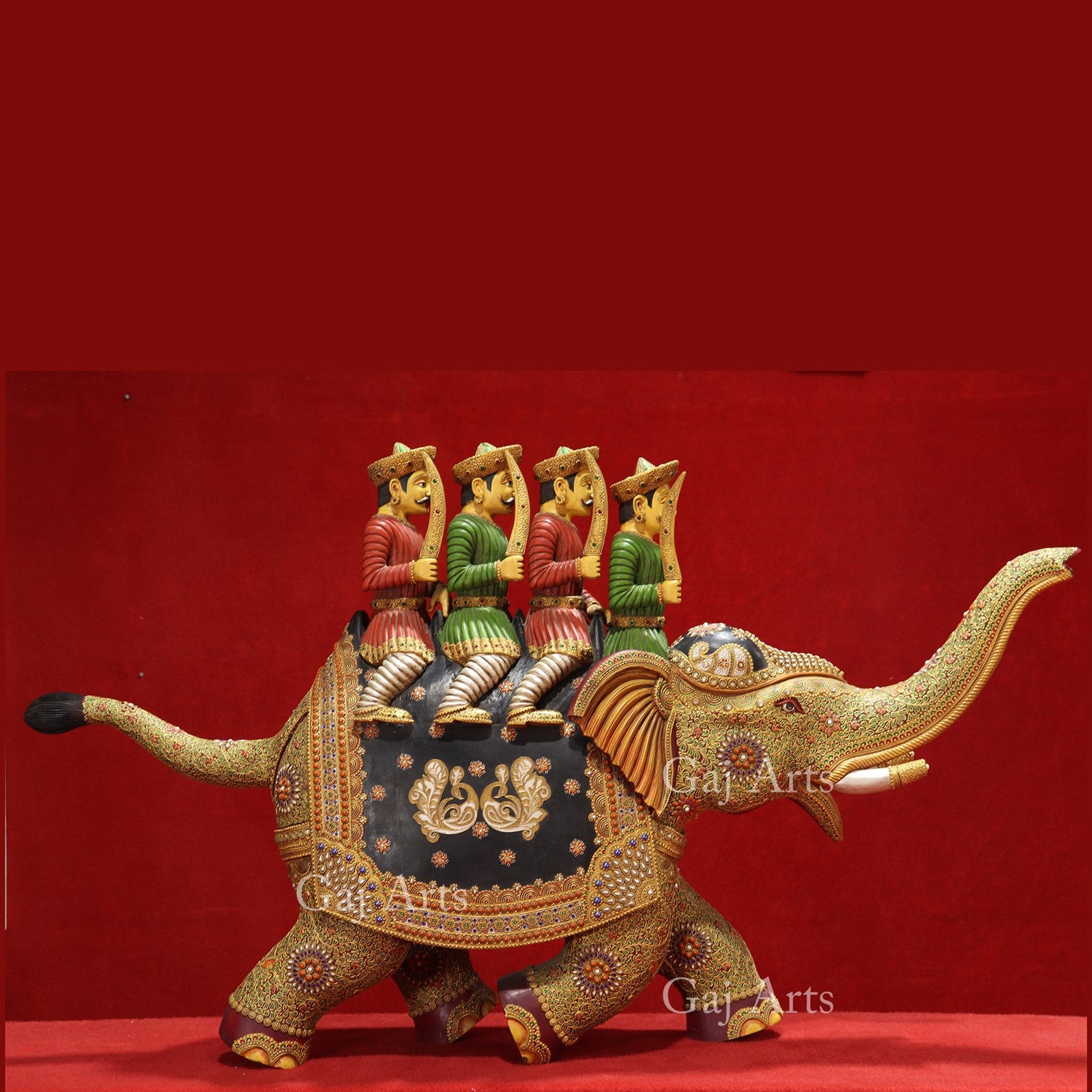 Handcrafted Wooden Polo Elephant Statue | 32 Inch