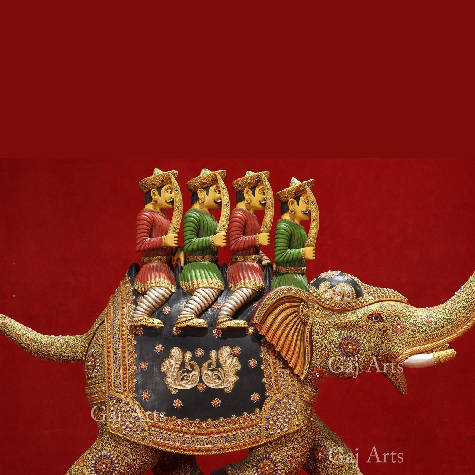 Handcrafted Wooden Polo Elephant Statue | 32 Inch