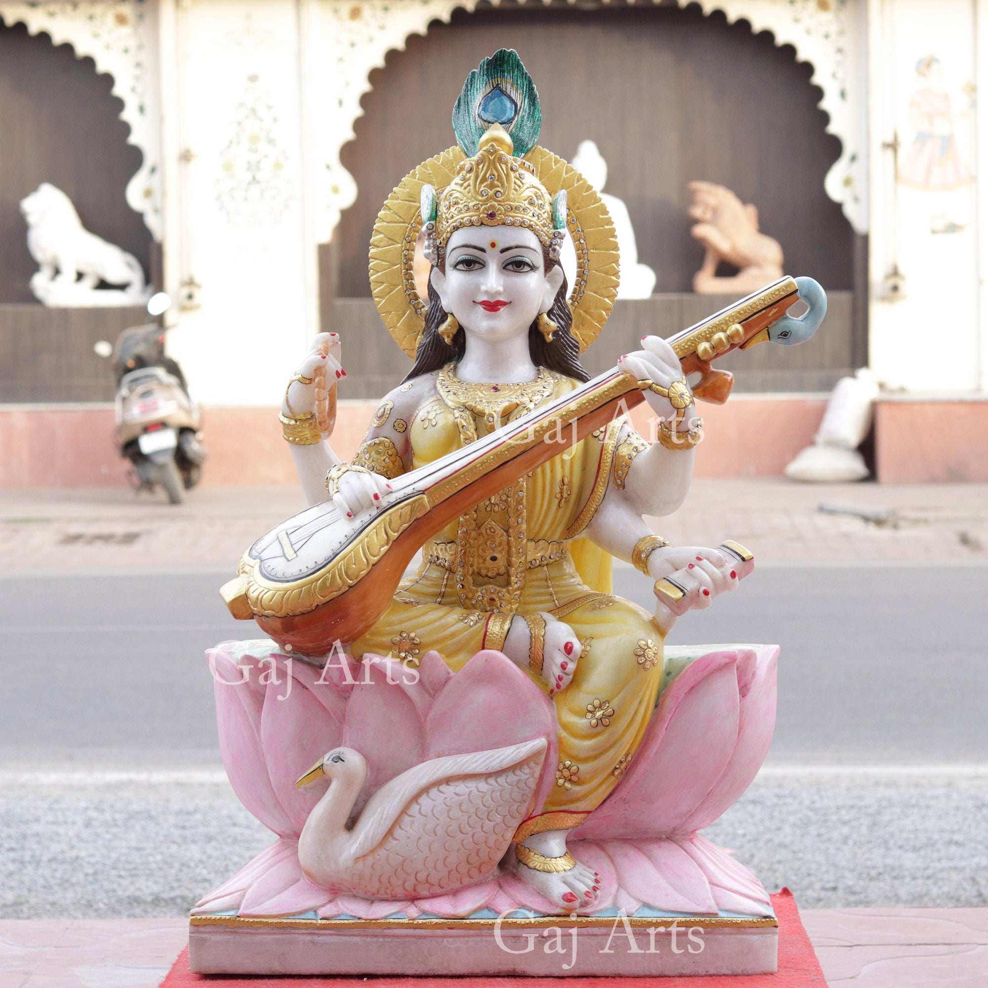 White Marble Saraswati Mata Statue | 36 Inch