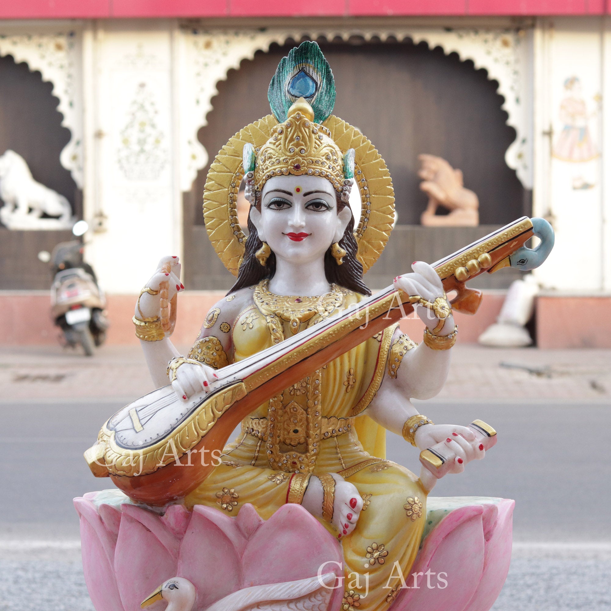 White Marble Saraswati Mata Statue | 36 Inch