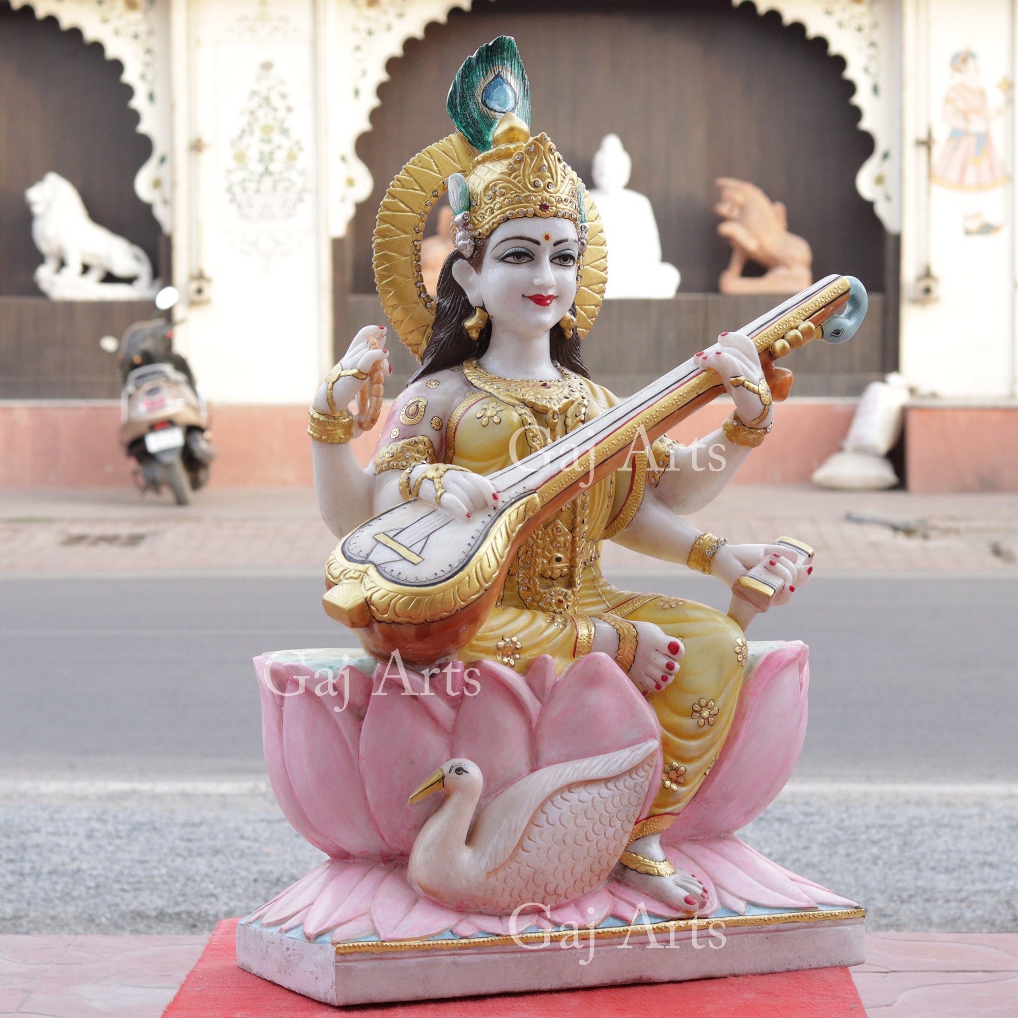 White Marble Saraswati Mata Statue | 36 Inch
