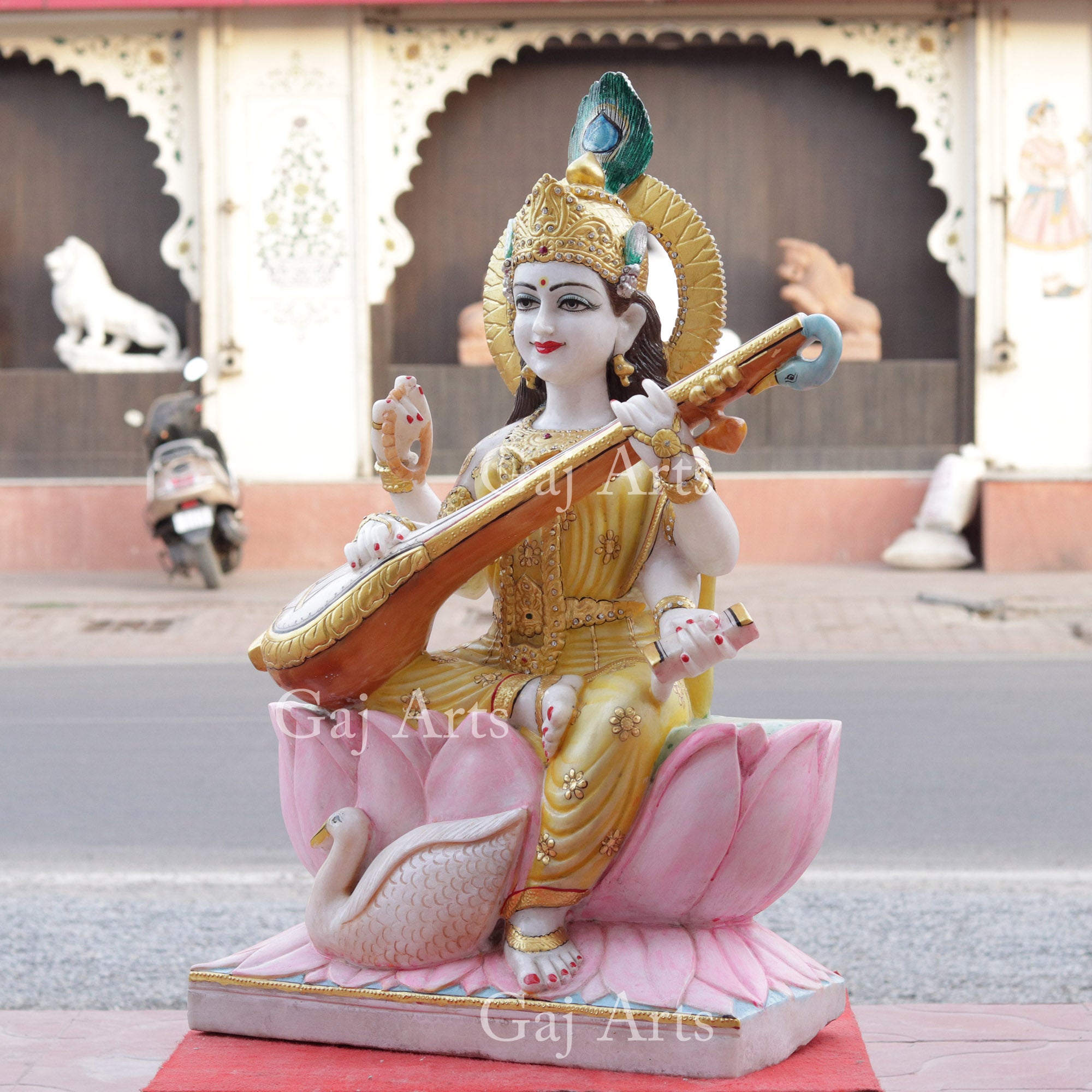 White Marble Saraswati Mata Statue | 36 Inch