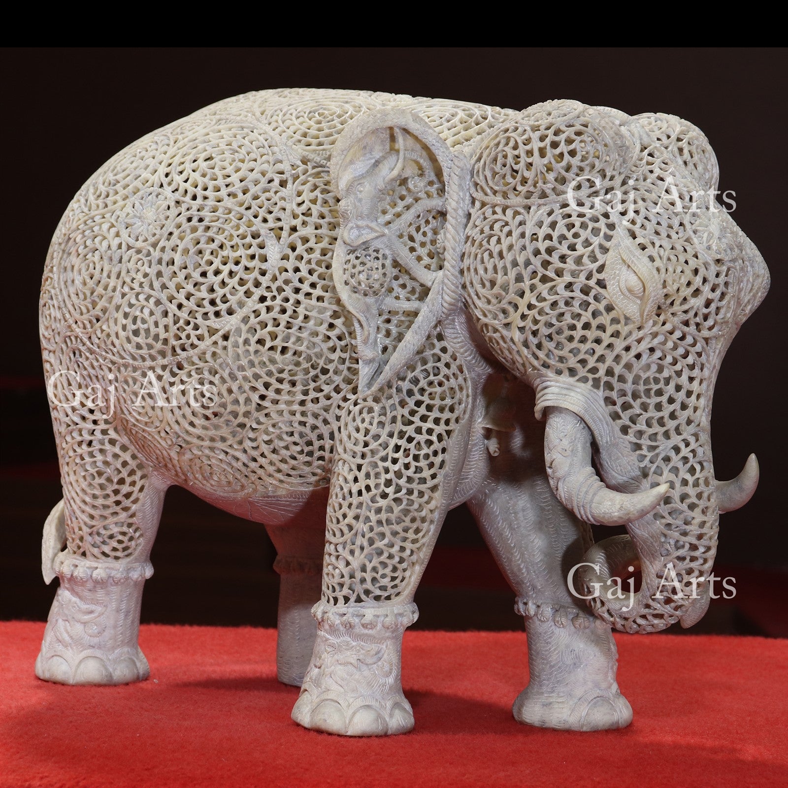 Gorara Stone Elephant Jali Statue | 12 Inch