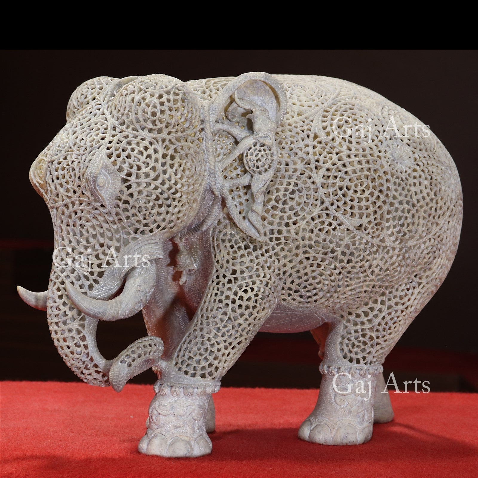 Gorara Stone Elephant Jali Statue | 12 Inch