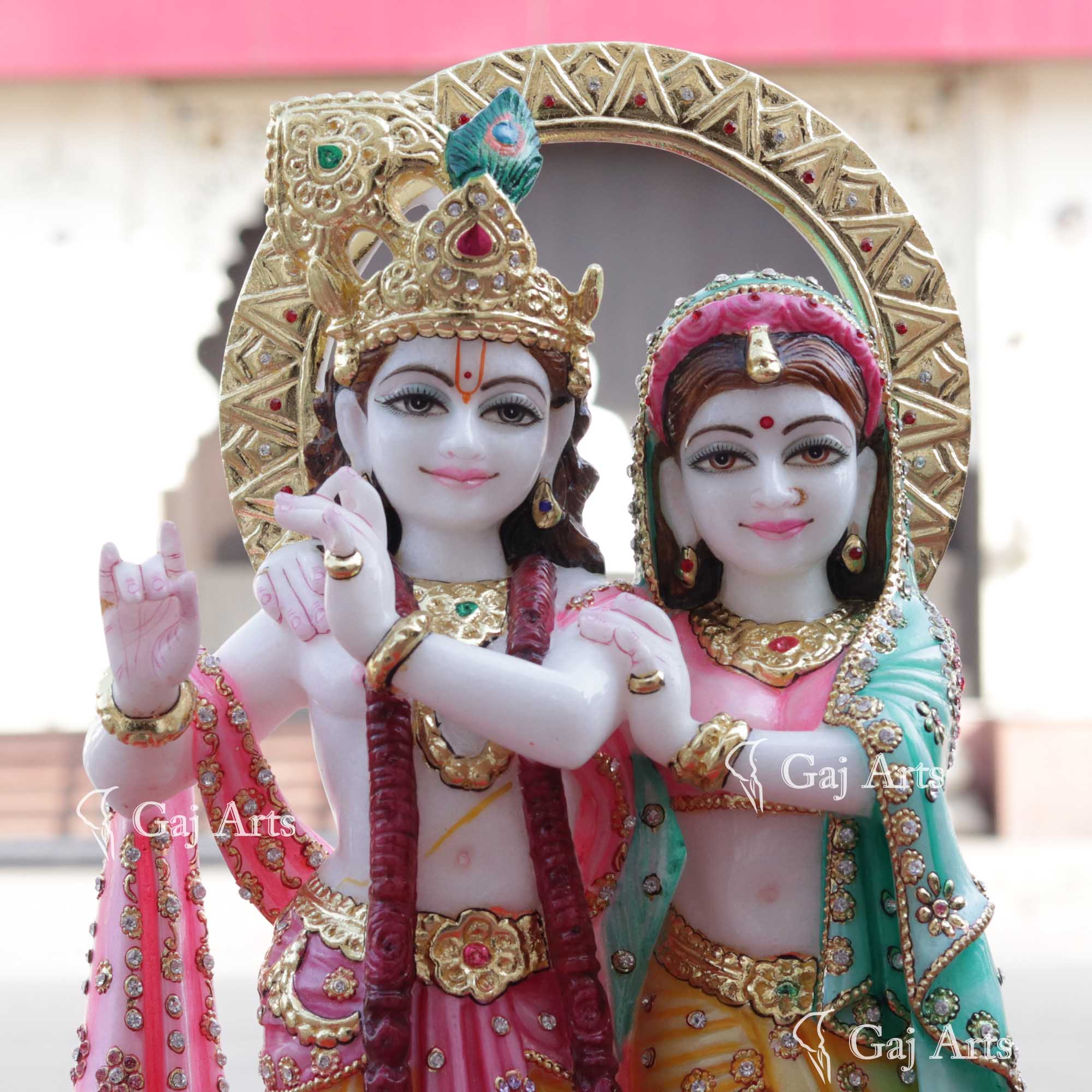 Super White Makrana Marble Radha Krishna Jugal Jodi Idol | 24 Inch