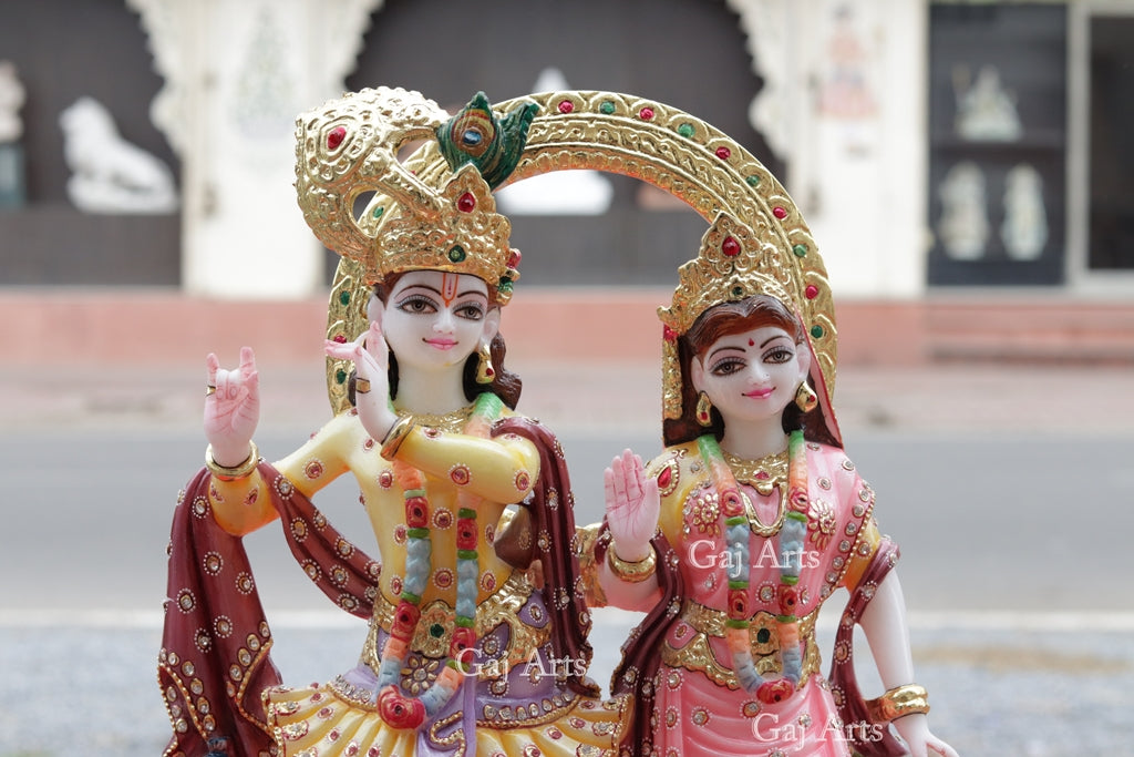 Super White Makrana Marble Radha Krishna Jugal Jodi Statue | 18 Inch