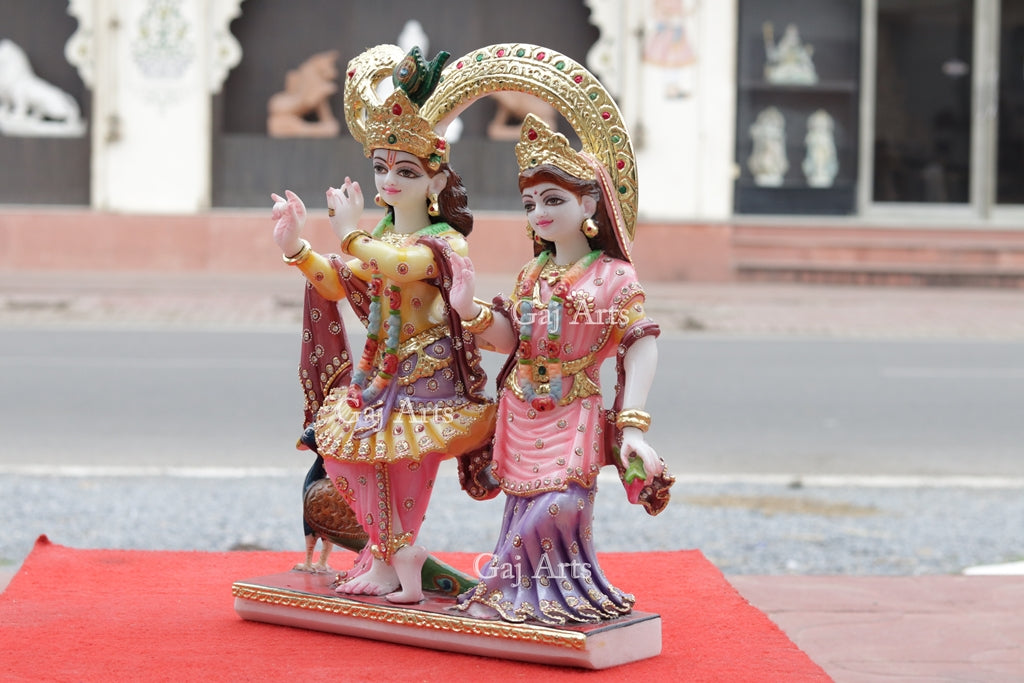 Super White Makrana Marble Radha Krishna Jugal Jodi Statue | 18 Inch