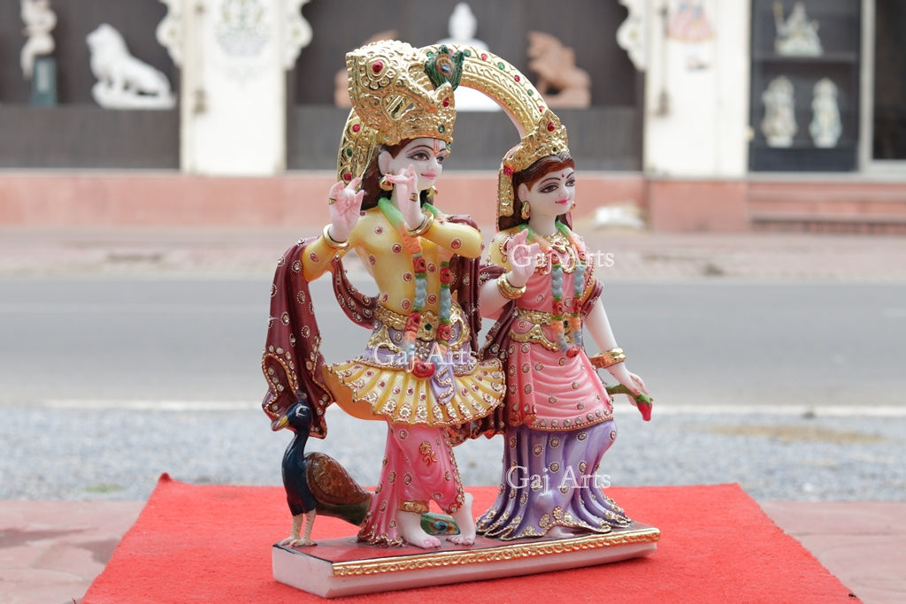 Super White Makrana Marble Radha Krishna Jugal Jodi Statue | 18 Inch
