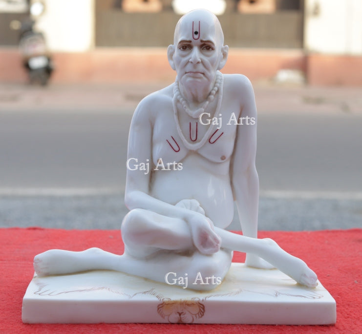 Marble Finish Swami Samarth Idol with Beads Mala | 12 Inch