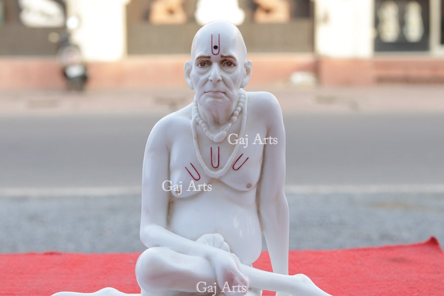 Marble Finish Swami Samarth Idol with Beads Mala | 12 Inch
