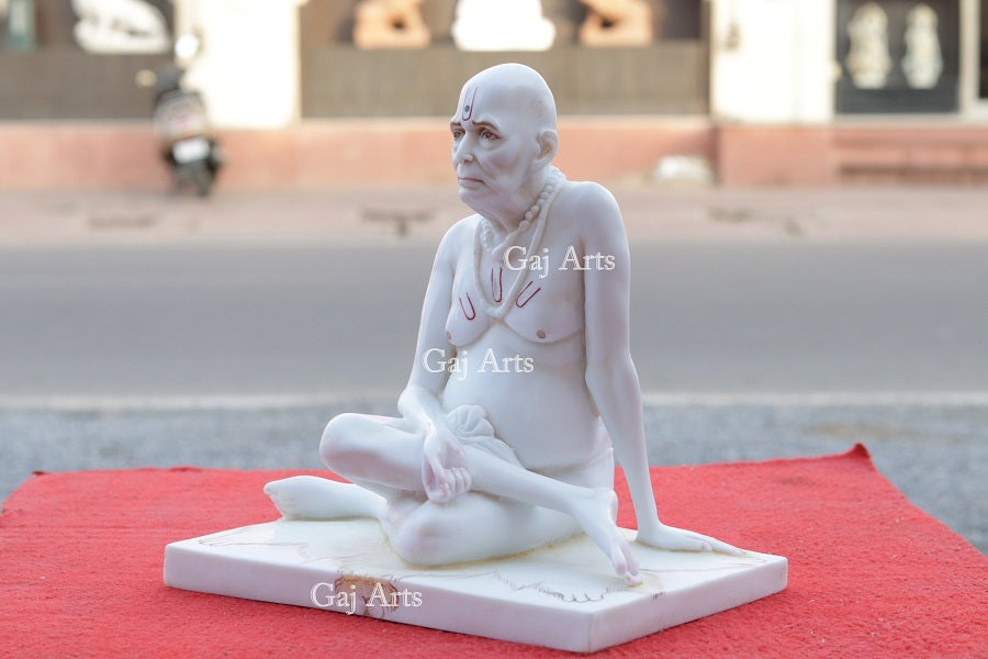 Marble Finish Swami Samarth Idol with Beads Mala | 12 Inch