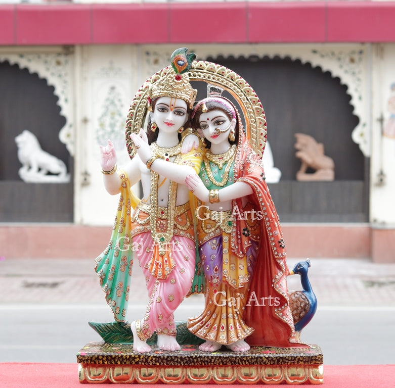 Super White Vietnam Marble Radha Krishna Jugal Jodi Idol | 24 Inch
