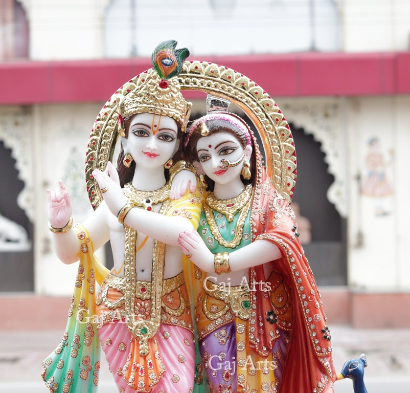 Super White Vietnam Marble Radha Krishna Jugal Jodi Idol | 24 Inch