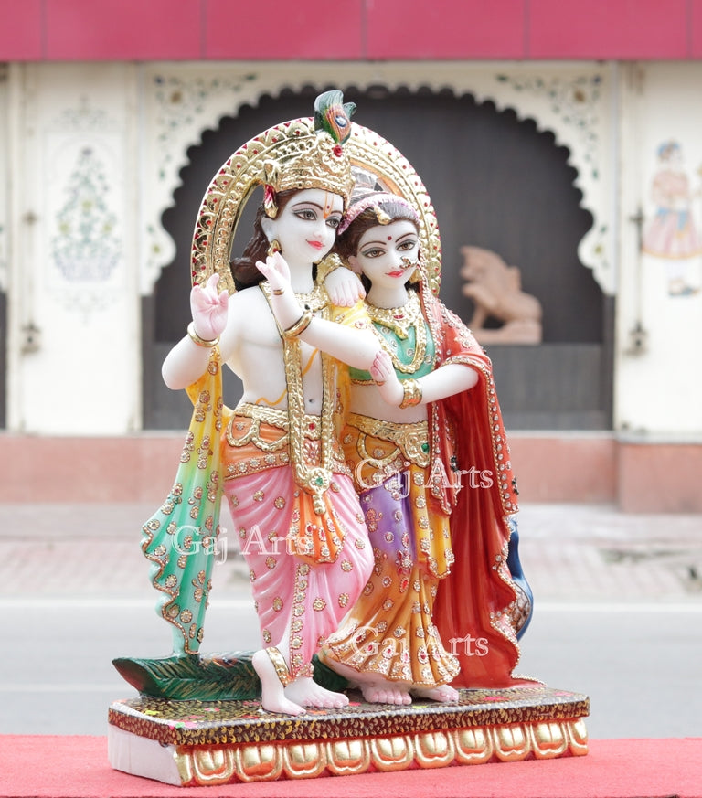 Super White Vietnam Marble Radha Krishna Jugal Jodi Idol | 24 Inch