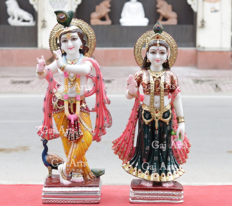 White Makrana Marble Radha Krishna Idol | 24 Inch