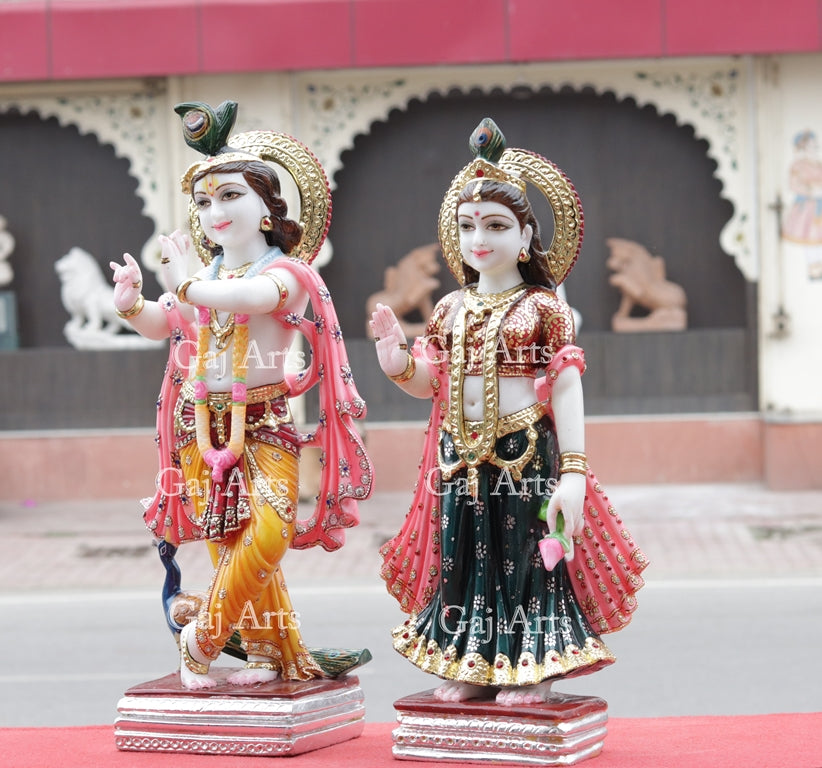White Makrana Marble Radha Krishna Idol | 24 Inch