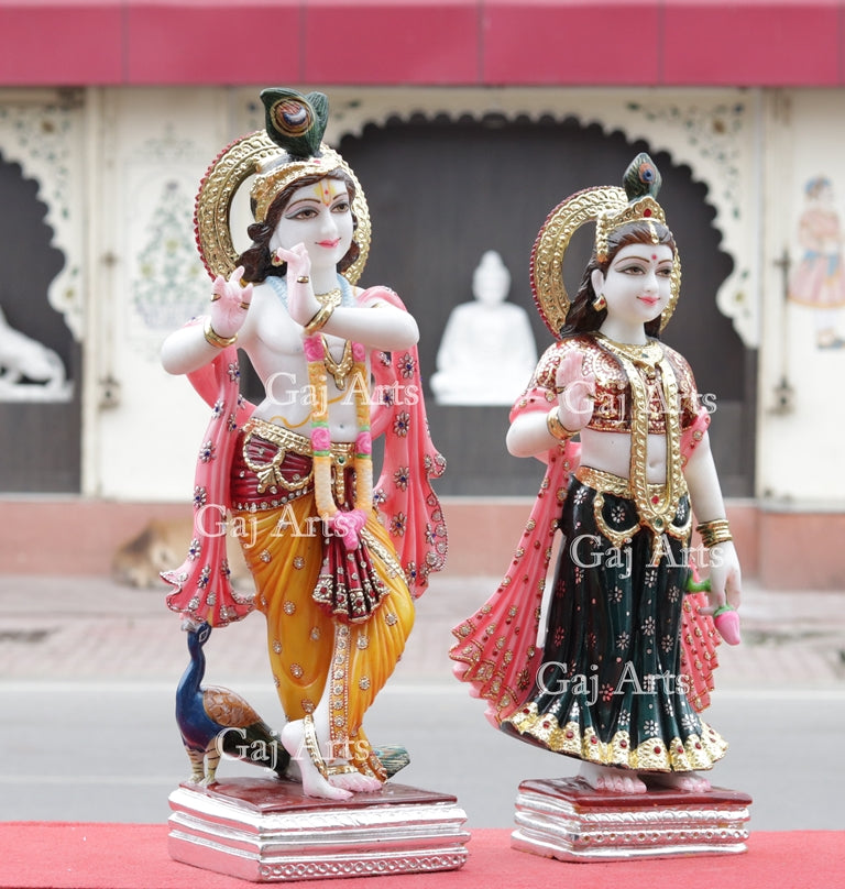 White Makrana Marble Radha Krishna Idol | 24 Inch