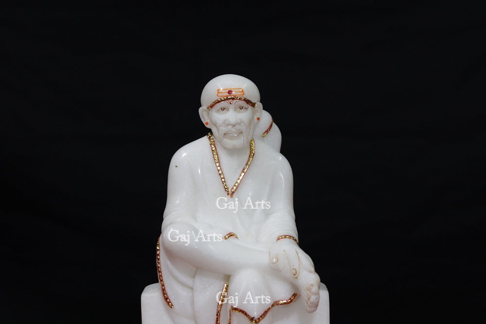 White Makrana Marble Sai Baba Idol | 9 Inch
