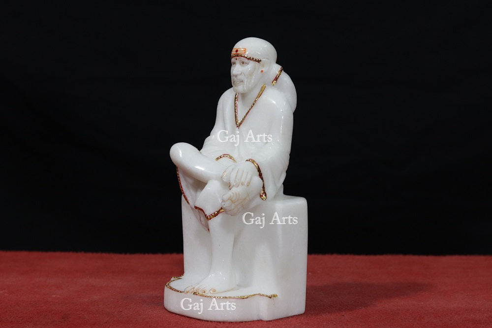 White Makrana Marble Sai Baba Idol | 9 Inch