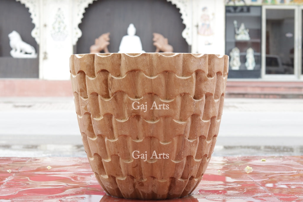 Teak Sandstone Planter | 18 Inch