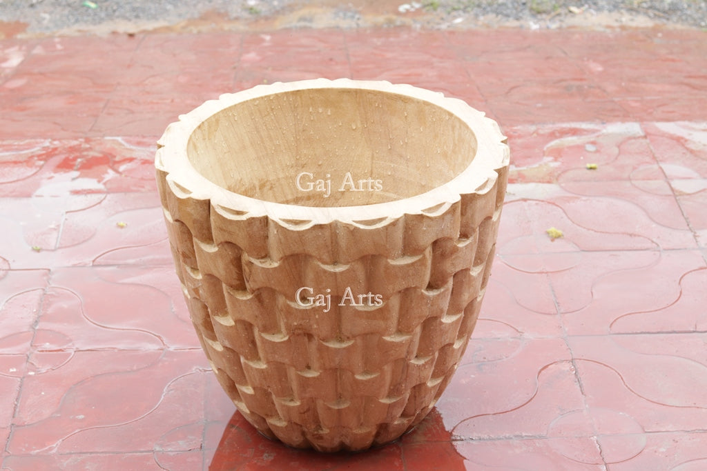 Teak Sandstone Planter | 18 Inch