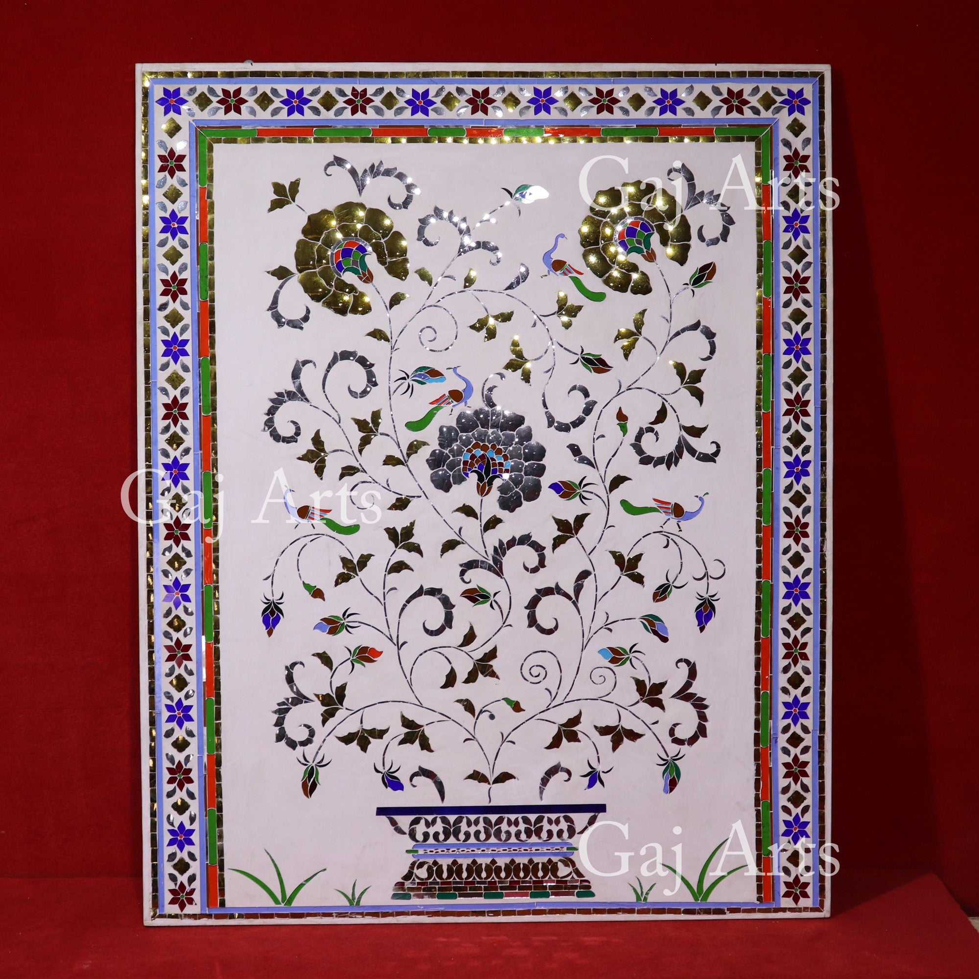 Thikri Colored Glass Inlay Wooden Panel | 2 Inch