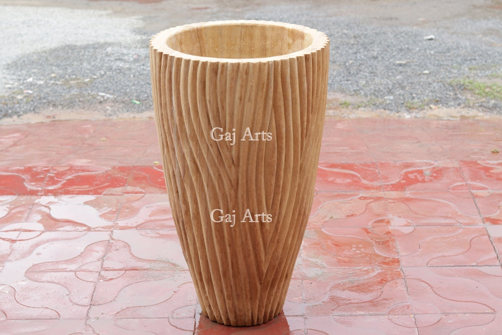 Warm Beige Sandstone Planter | 30 Inch