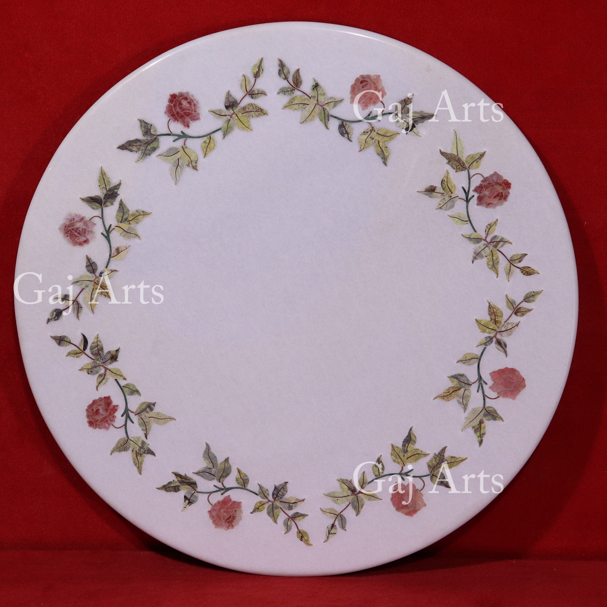 Makrana White Marble Inlay Table Top | 28 Inch