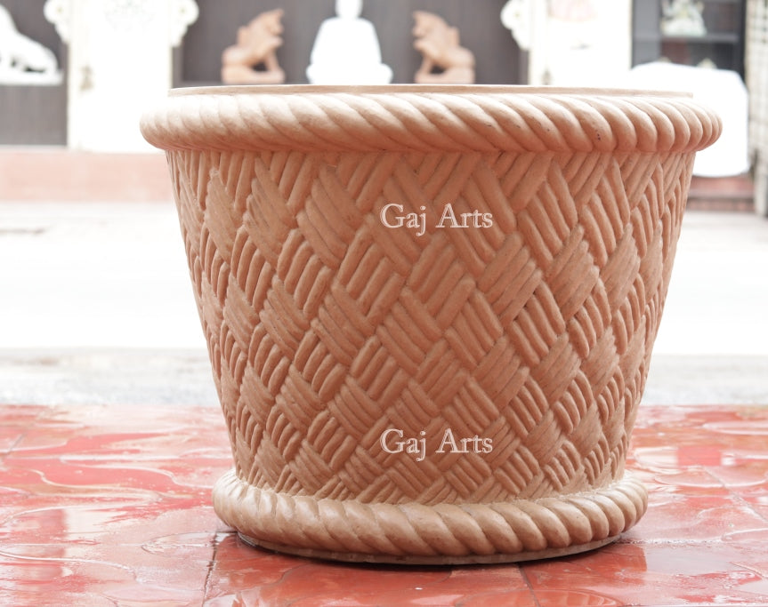 Natural Teak Sandstone Planter | 18 Inch