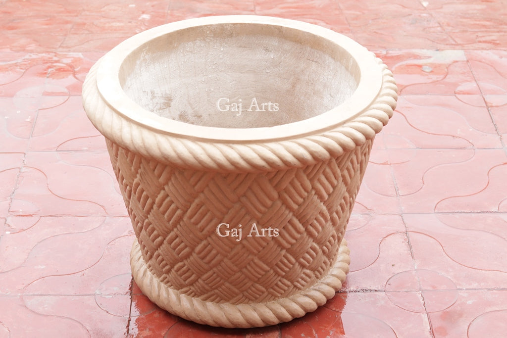Natural Teak Sandstone Planter | 18 Inch