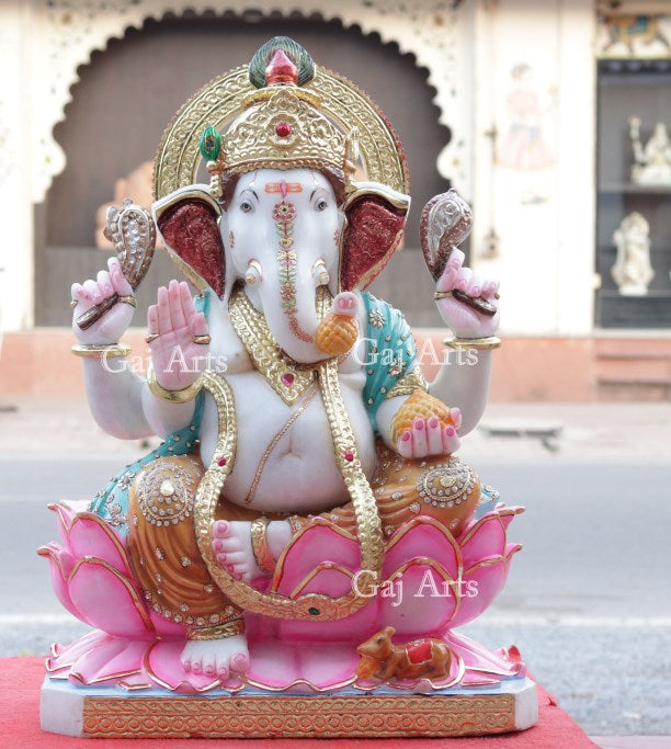 White Makrana Marble Ganesh Murti | 27 Inch