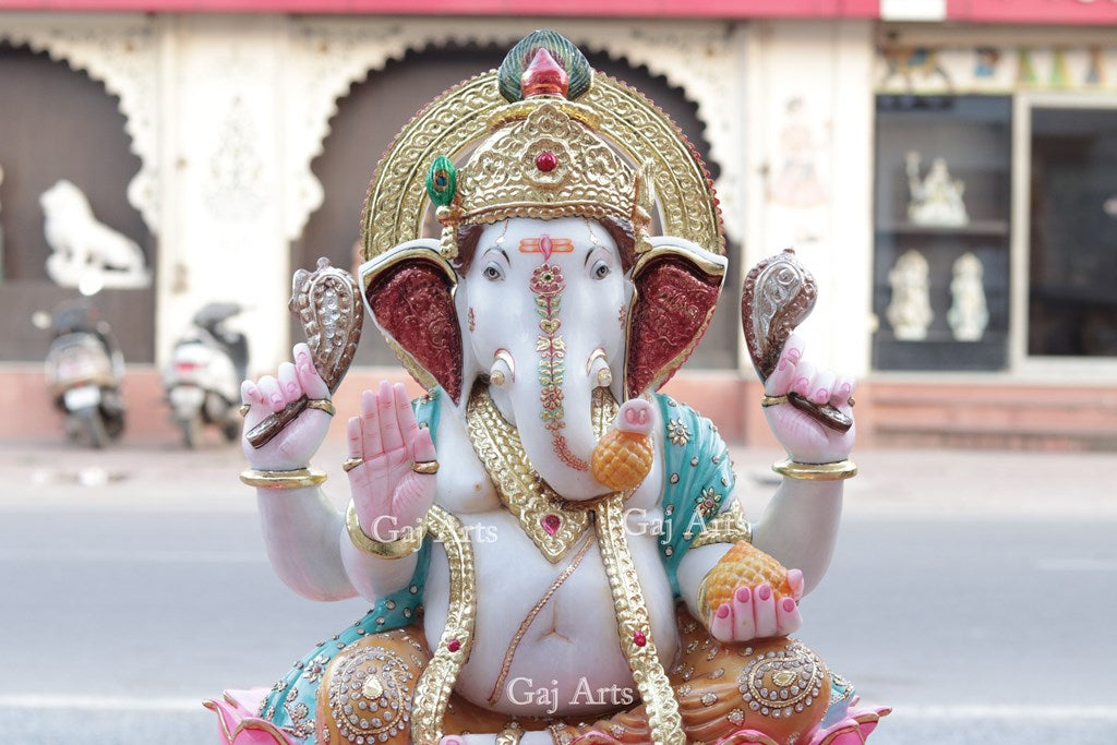 White Makrana Marble Ganesh Murti | 27 Inch