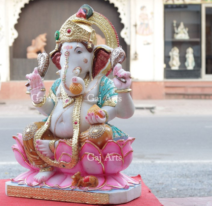 White Makrana Marble Ganesh Murti | 27 Inch