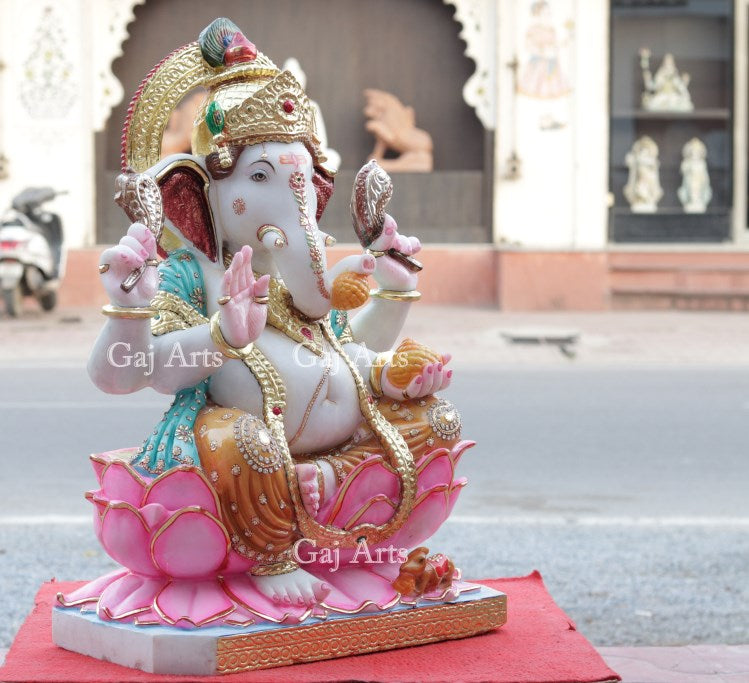 White Makrana Marble Ganesh Murti | 27 Inch