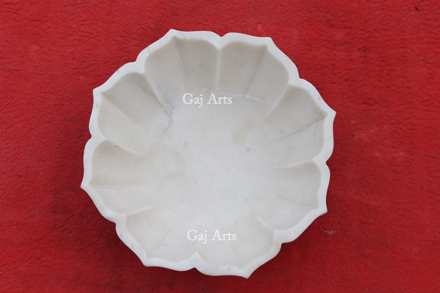 White Marble Handcrafted Floral Bowl | 12 Inch