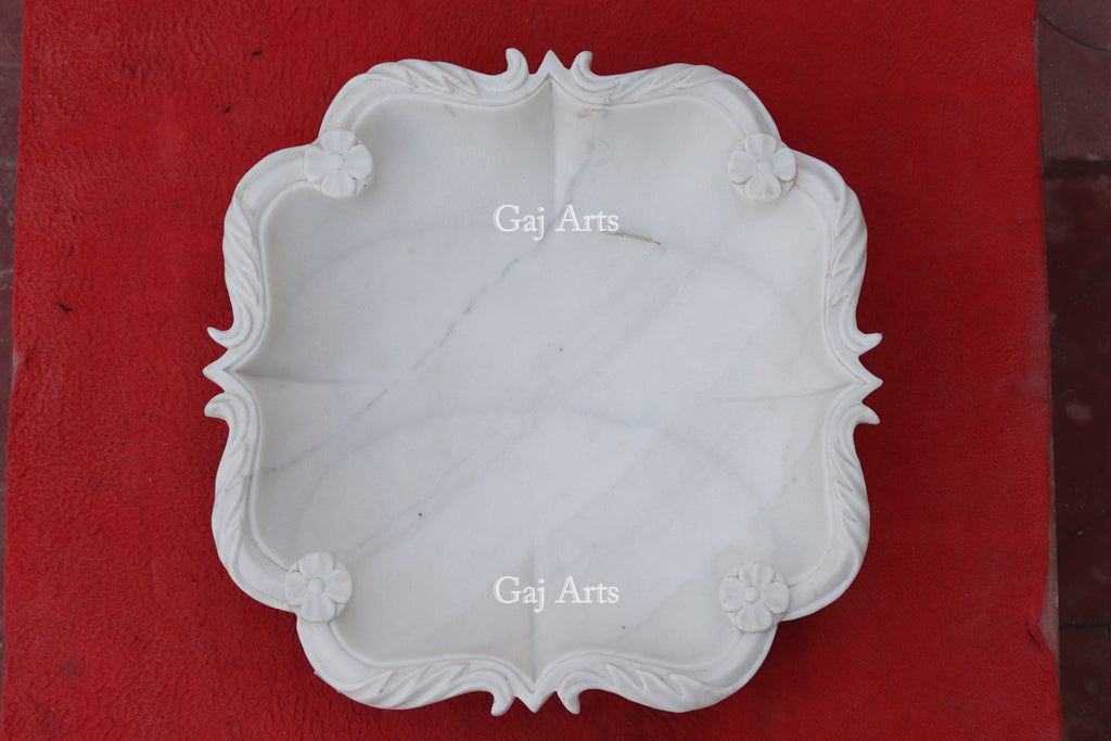 Rajasthan White Marble Floral Uruli Bowl | 15 Inch
