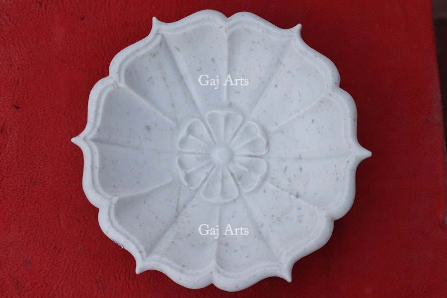 Rajasthan White Marble Lotus Style Uruli | 15 Inch