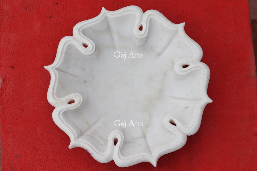 Rajasthan White Marble Flower Uruli | 15 Inch