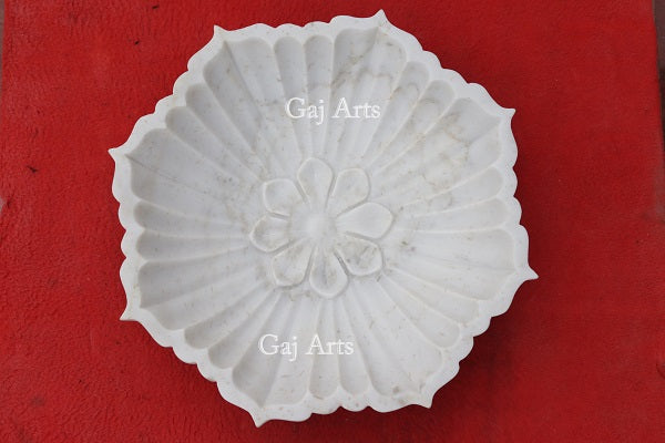Rajasthan White Marble Floral Design Uruli | 15 Inch