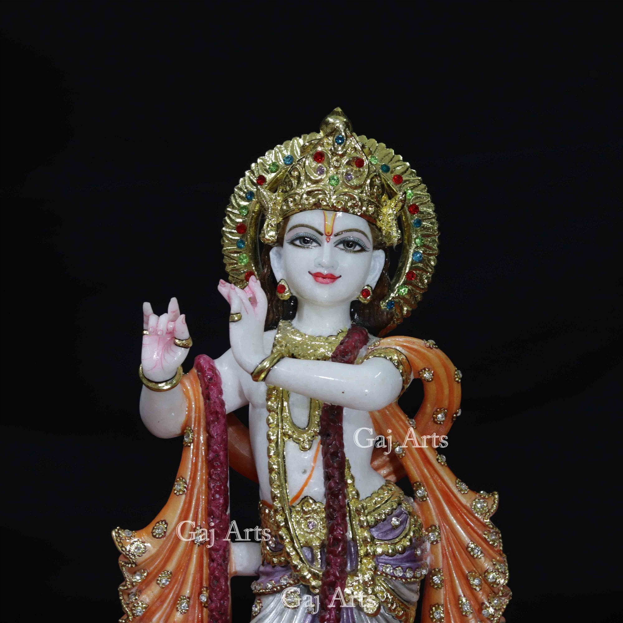 White Vietnam Marble Krishna Idol | 18 Inch