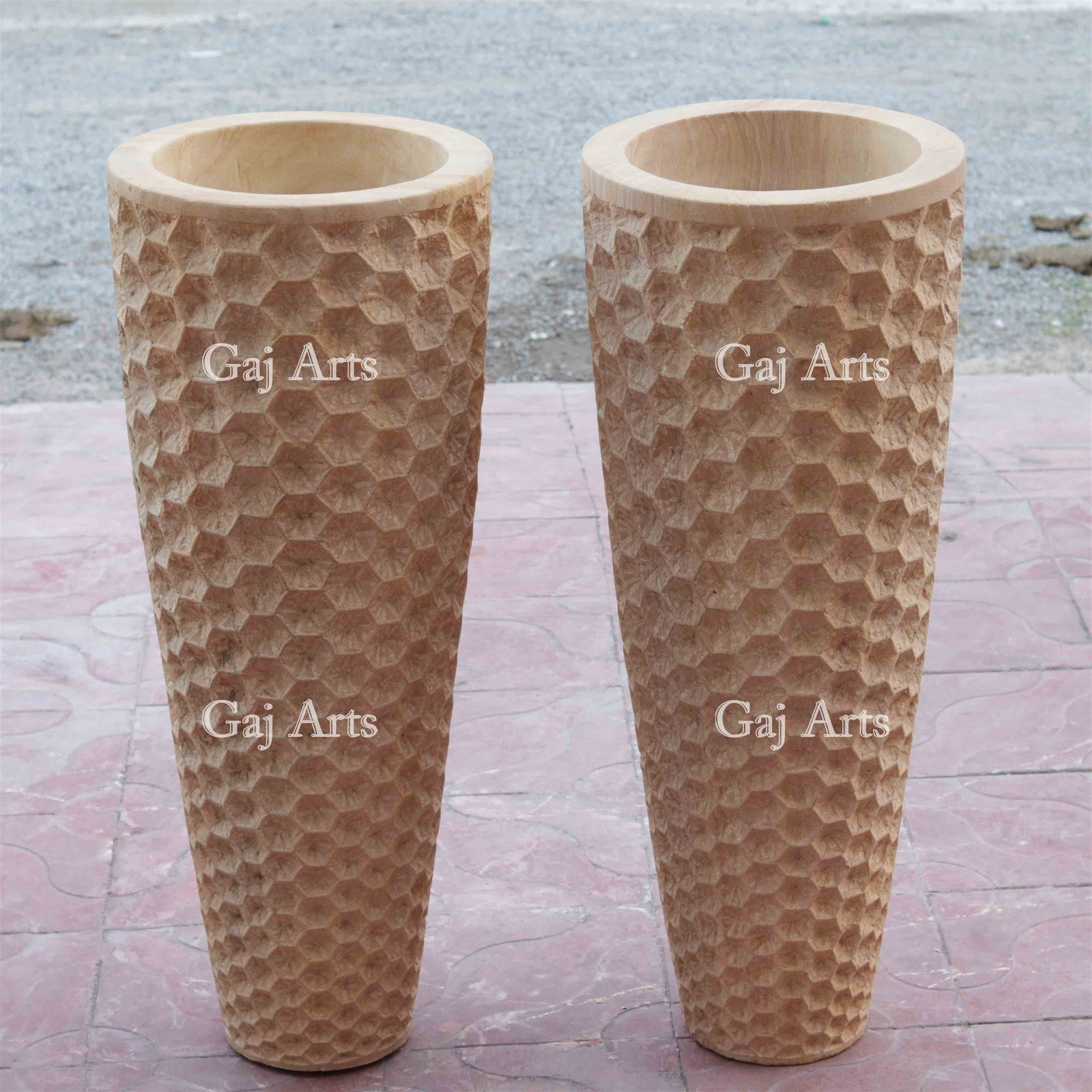 Natural Teak Sandstone Planter | 36 Inch
