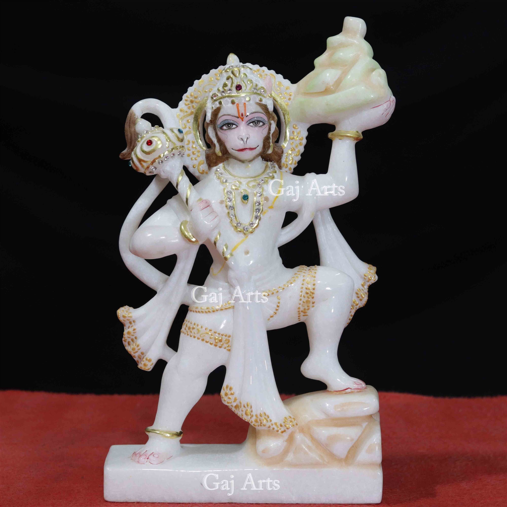White Makrana Marble Veer Hanuman Ji Idol | 11 Inch