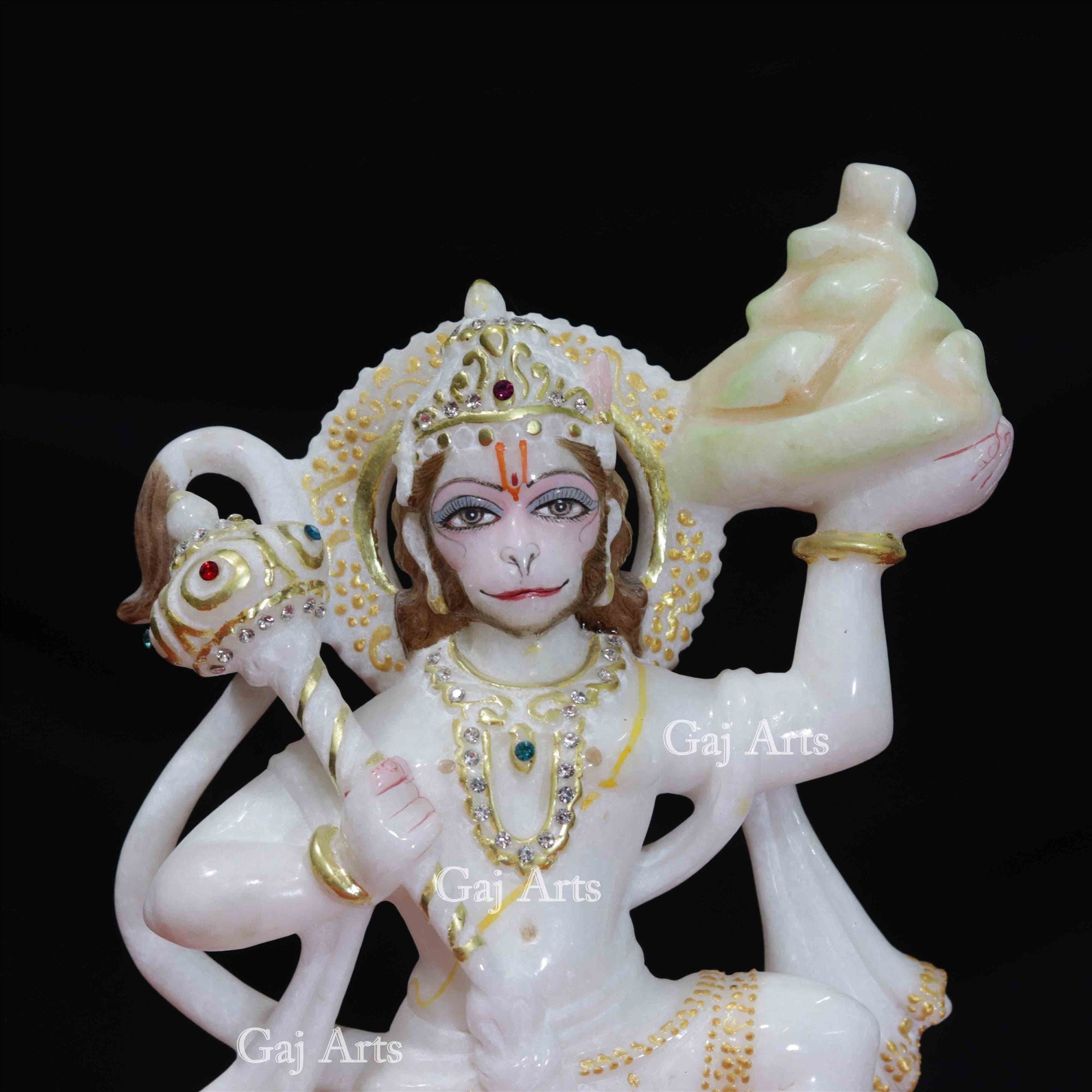 White Makrana Marble Veer Hanuman Ji Idol | 11 Inch