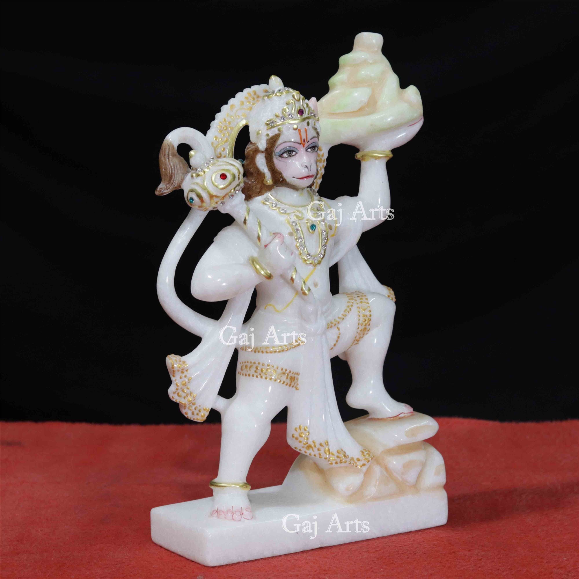 White Makrana Marble Veer Hanuman Ji Idol | 11 Inch