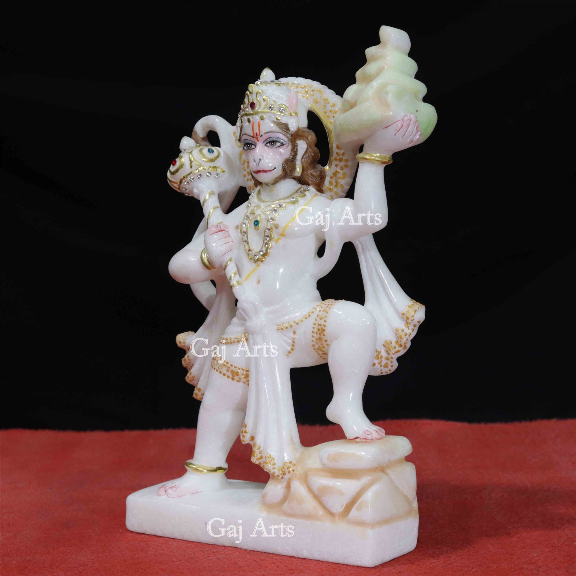 White Makrana Marble Veer Hanuman Ji Idol | 11 Inch
