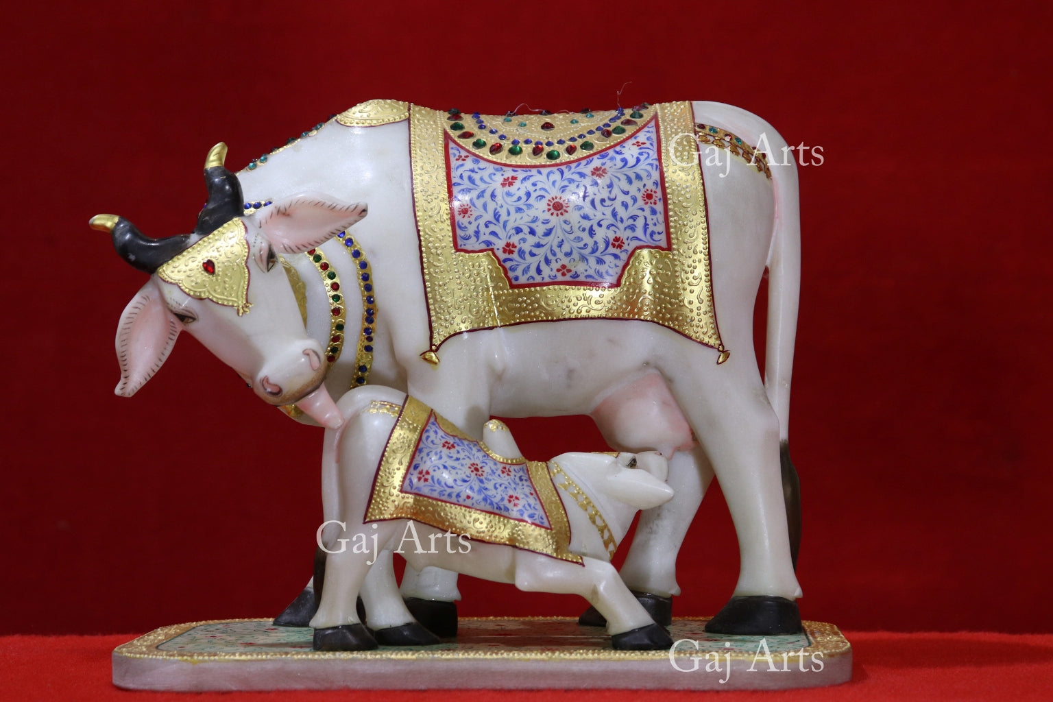 Rajasthan White Marble Cow &amp; Calf Statue | 12 Inch