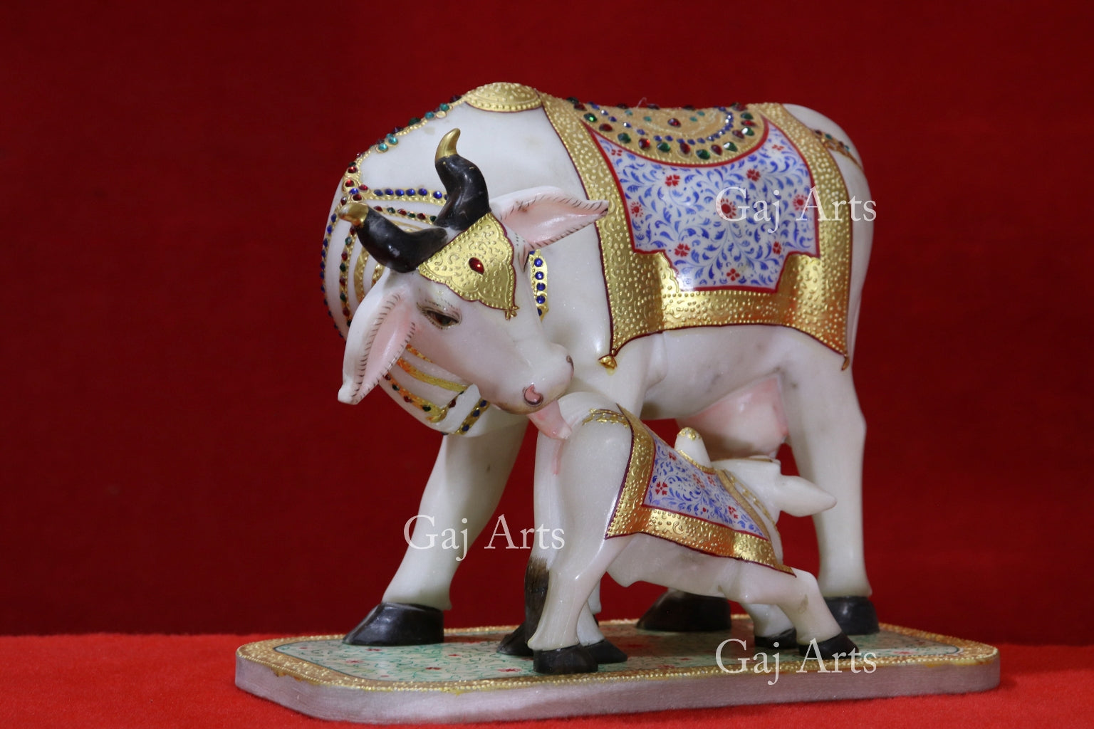 Rajasthan White Marble Cow &amp; Calf Statue | 12 Inch